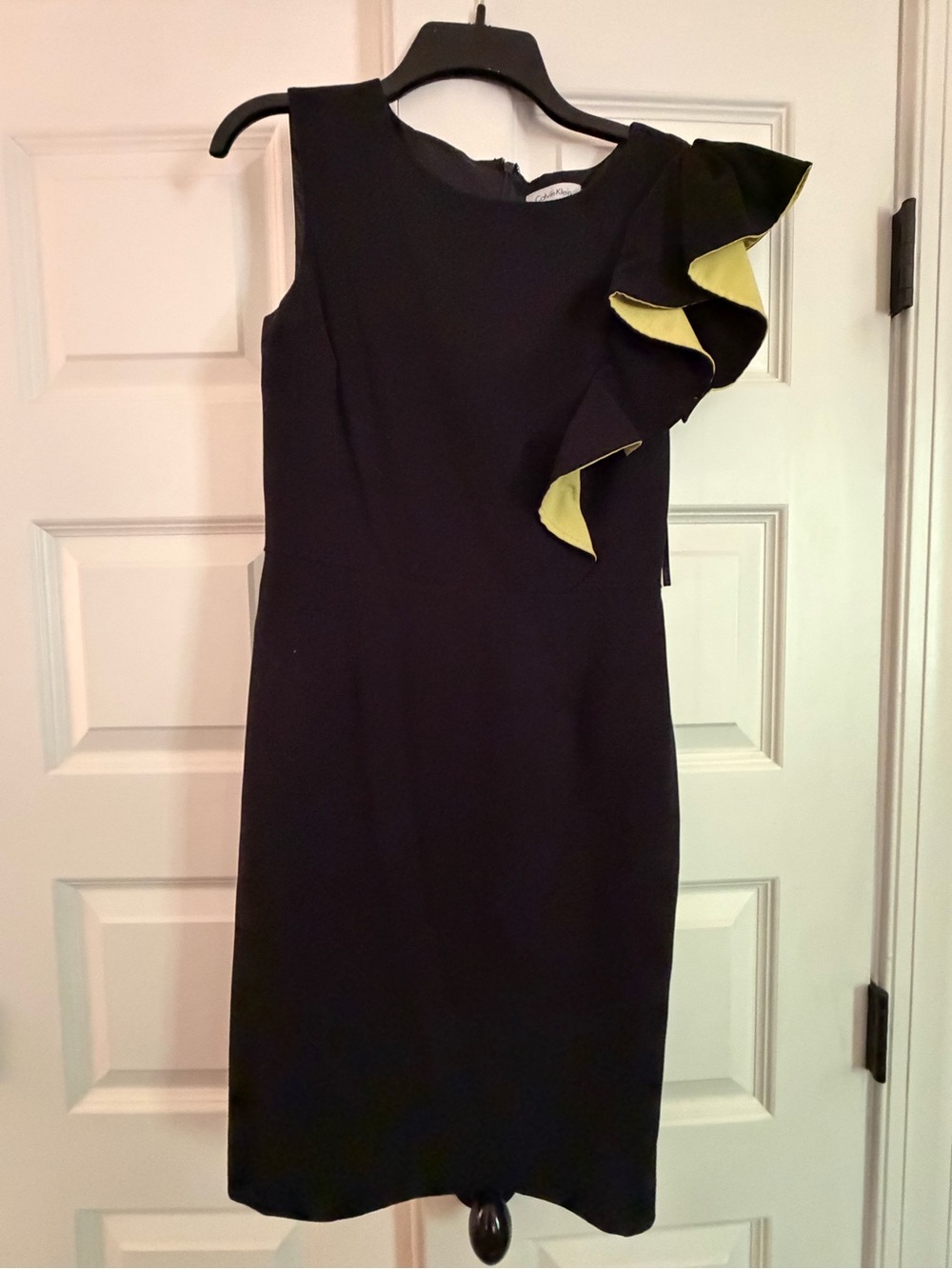 Calvin Klein Black Mini Dress with Yellow Ruffle Detail